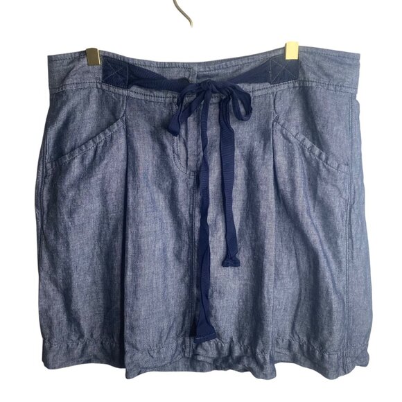 Loft Blue Linen-Blend Skirt Womens Size 8 Gray Knee Length Coastal - Picture 1 of 7